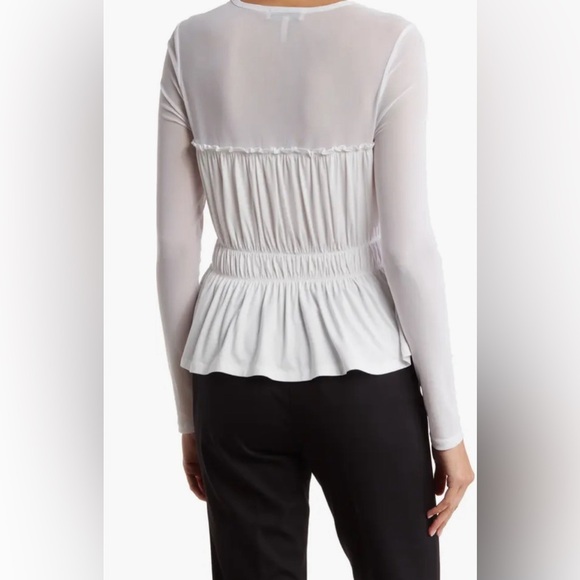 BCBG NWT Mixed Media Sheer and Opaque White Peplum Top Sz Extra Small $78 - Picture 2 of 3